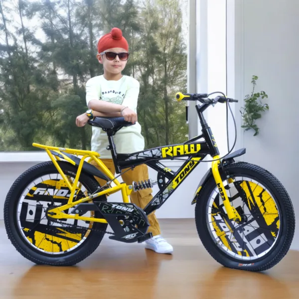 TONY RAW Shocker 20T BMX Bike Kids 7-10 Yellow-Black Steel Frame - Image 3